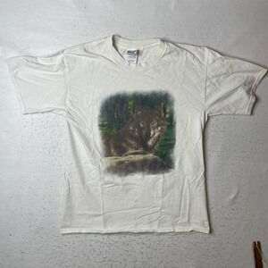 Gildan Ultra Cotton Wolf Graphic T-Shirt Mens Large White Short Sleeve Animal